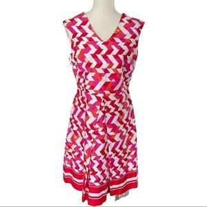 Studio One Pink/Orange/White Geo Print Fit & Flare Dress Size 6